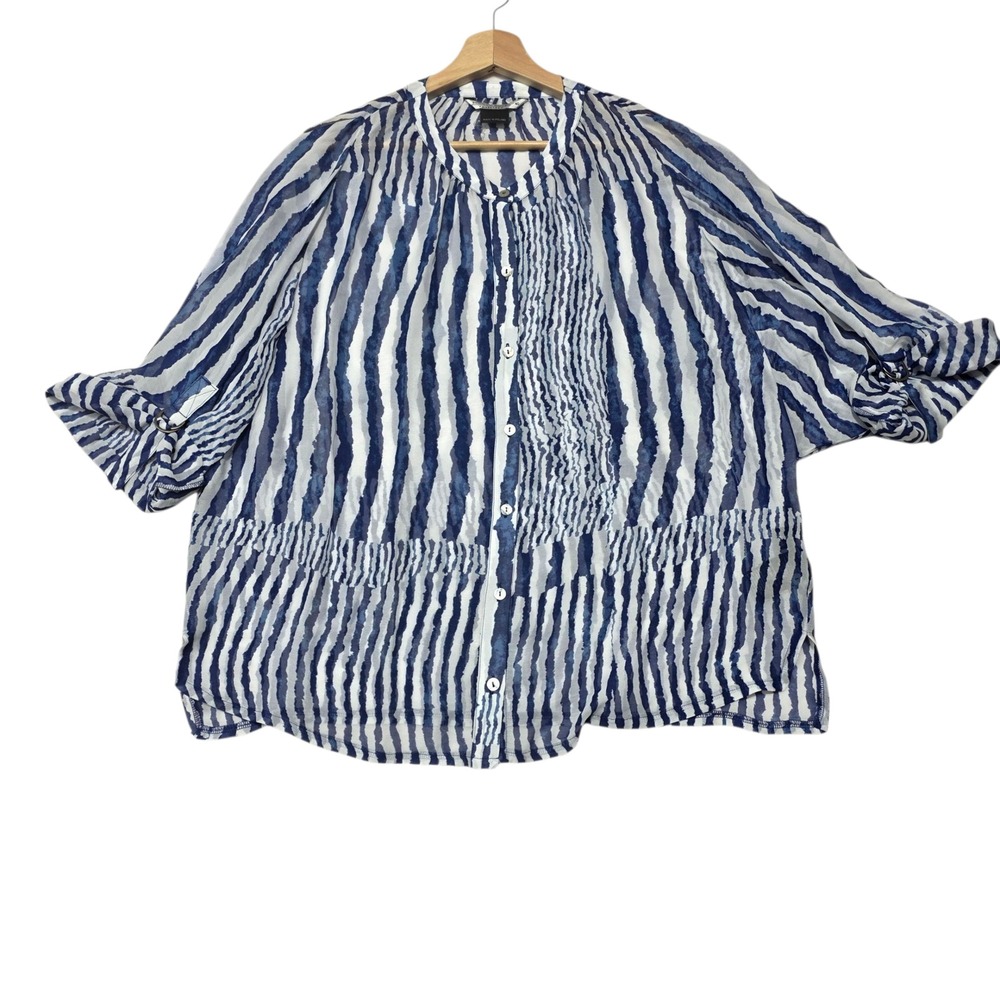 Summum Woman Amsterdam Blue White Striped Viscose Button Up Shirt‎ Top Size S